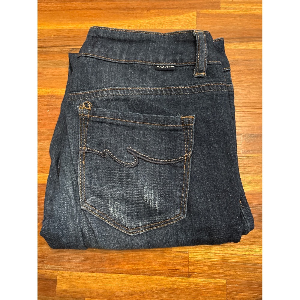 Wax Jean Skinny Jeans Women Size 3 Dark Wash Excellent Distressed Whiskered